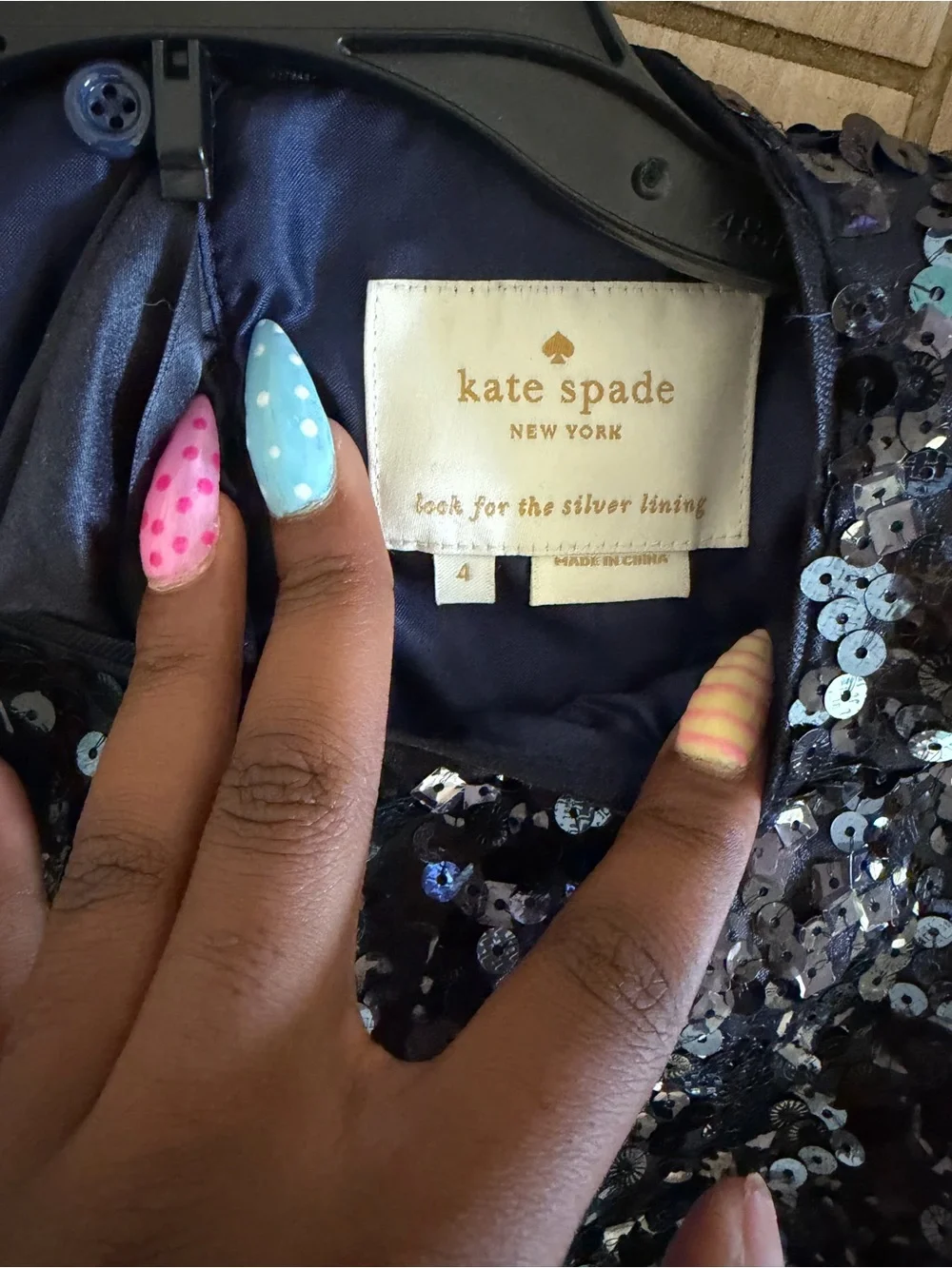 KATE SPADE Navy Blue Sequin Fit & Flare Sleeveless Dress Size 4